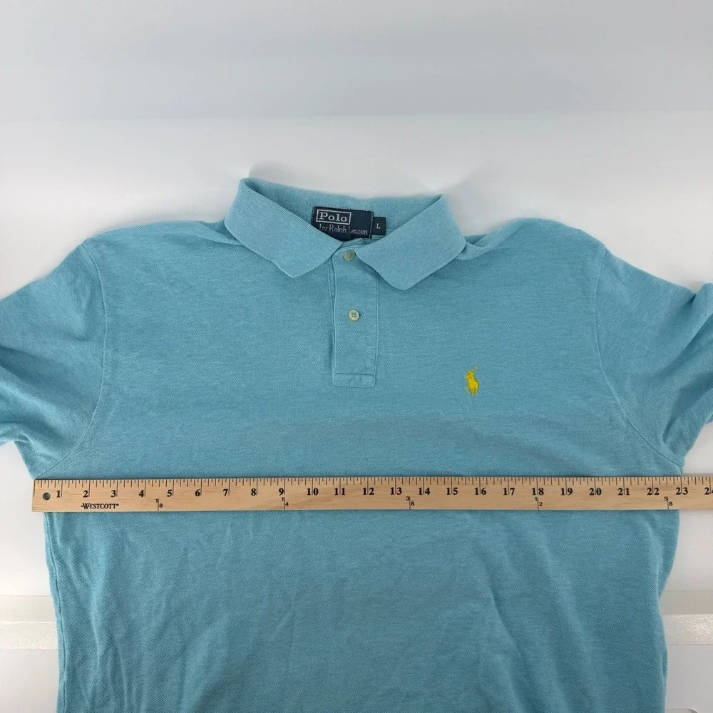 Polo Ralph Lauren Polo Shirt Mens L Blue Yellow‎ Pony Logo Short Sleeve Pique